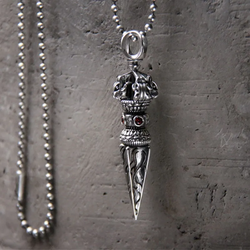 925 Sterling Silver Vajra Pendant Necklace with Spiritual Power - Luck Muse Shop - Image 3