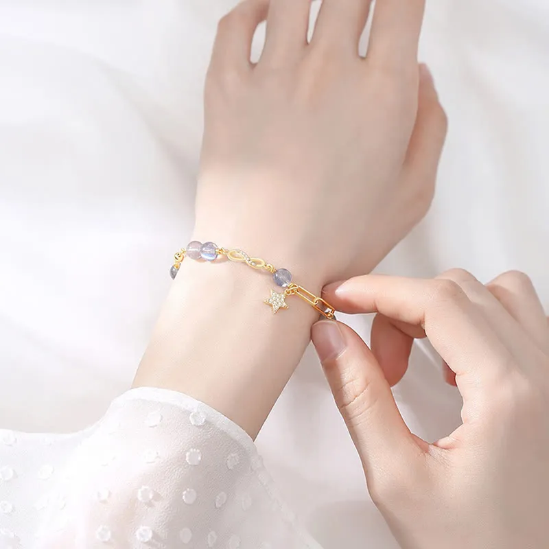 Luck Muse 14K Gold Plated Strawberry Quartz Moonstone Eternal Love Bracelet - Image 7