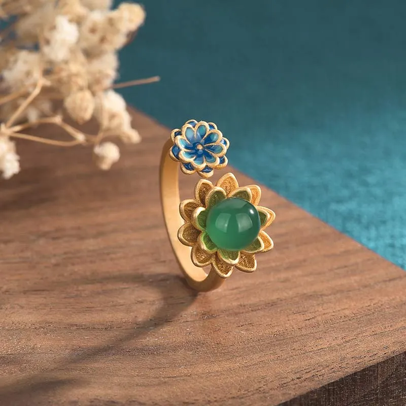 Lotus Jade Abundance Adjustable Ring - Image 4