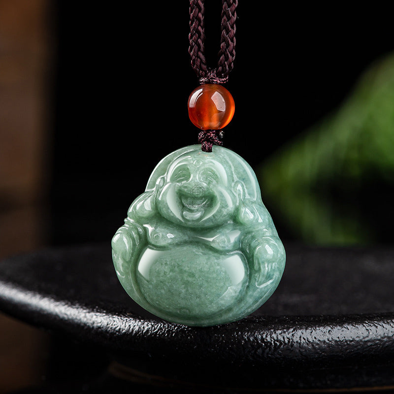 Laughing Buddha Cyan Jade Success Pendant Necklace - Image 6
