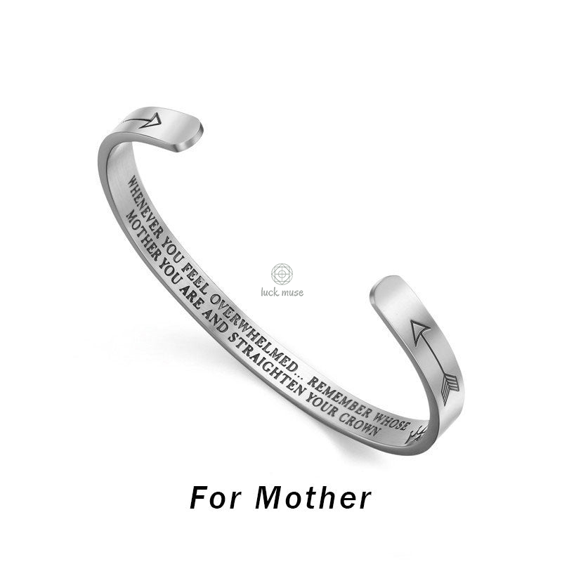 Luck Muse Engraved Mantra Cuff Bangle Bracelet - Personalized Inspirational Gift for Him/Her - Image 2