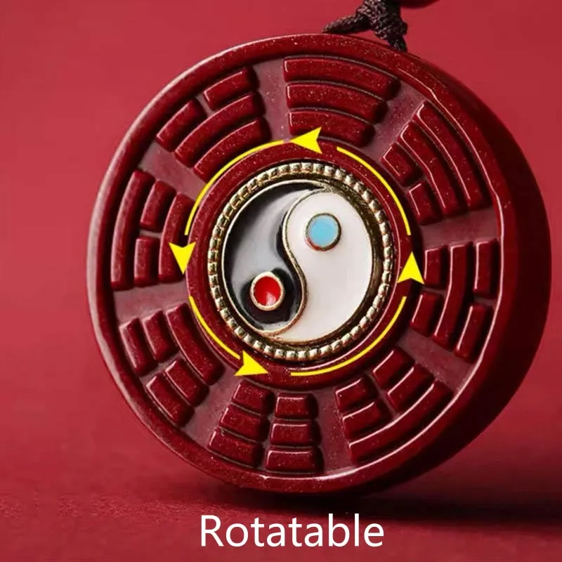 Luck Muse Natural Cinnabar Bagua Rotating Yin Yang Necklace Pendant for Warding Off Evil Spirits - Image 4