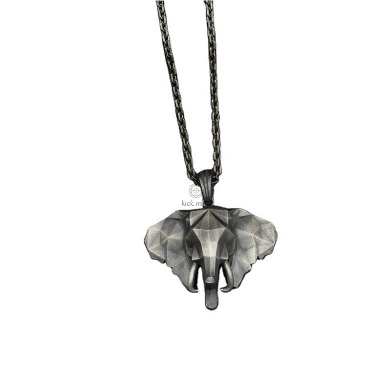 Elephant Strength Necklace Pendant - Pewter Titanium Steel