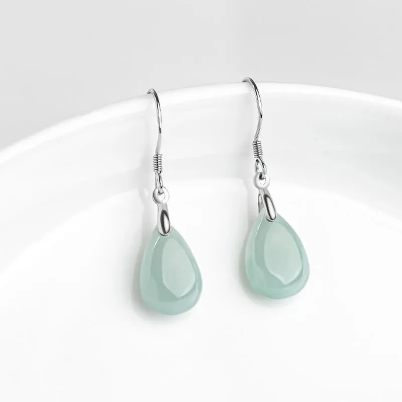 925 Sterling Silver Jade Water Drop Pattern Earrings for Luck and Prosperity with Luck Muse Touch - Image 5