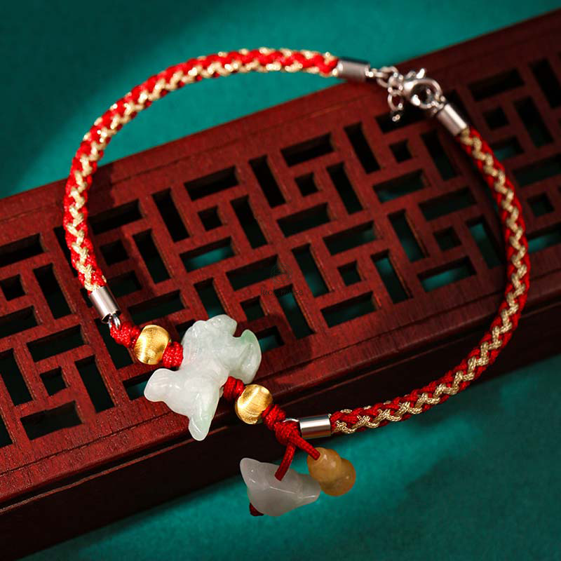 Luck Muse Chinese Zodiac Jade Prosperity Red String Bracelet - Image 11