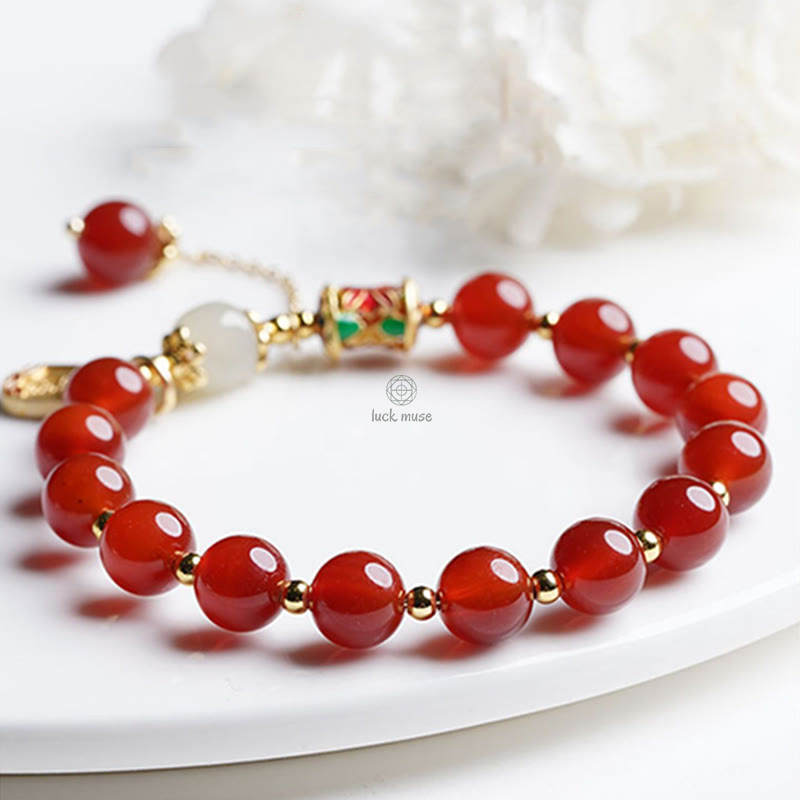 Natural Red Agate and Hetian Jade Fu Character Confidence Bracelet - Image 7