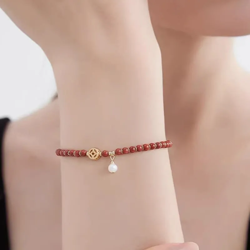 Luck Muse Red Agate Copper Coin Bracelet with 14K Gold Plating for Confidence - Image 5
