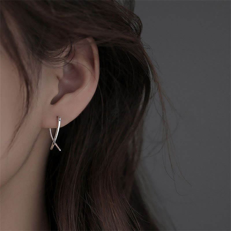 Luck Muse Geometric Luck Hoop Earrings with Cross Design - Image 5