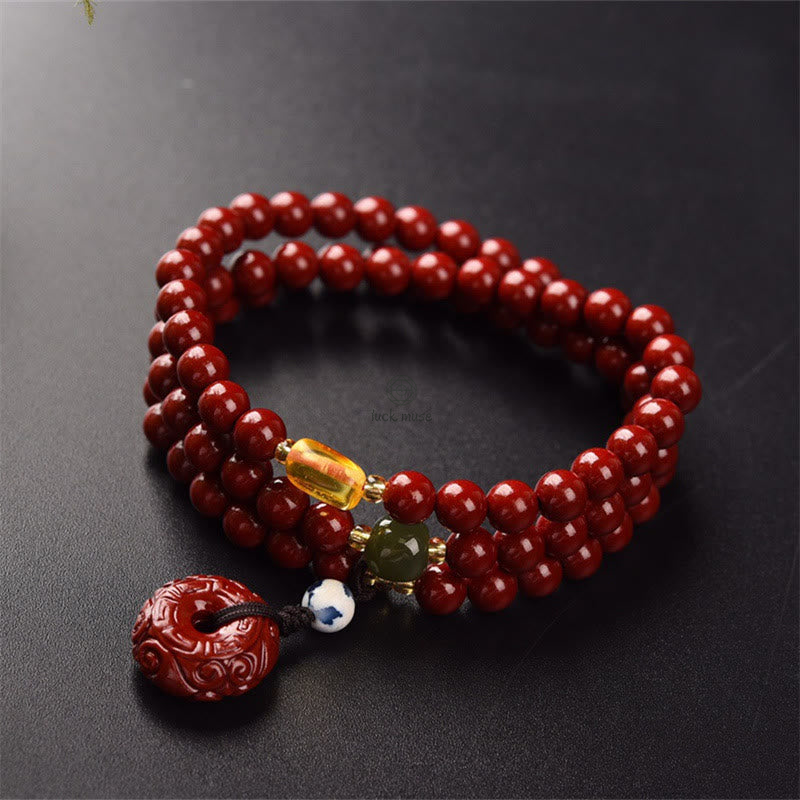 Tibetan Cinnabar Peace Buckle Triple Wrap Blessing Bracelet Mala by Luck Muse Shop - Image 6