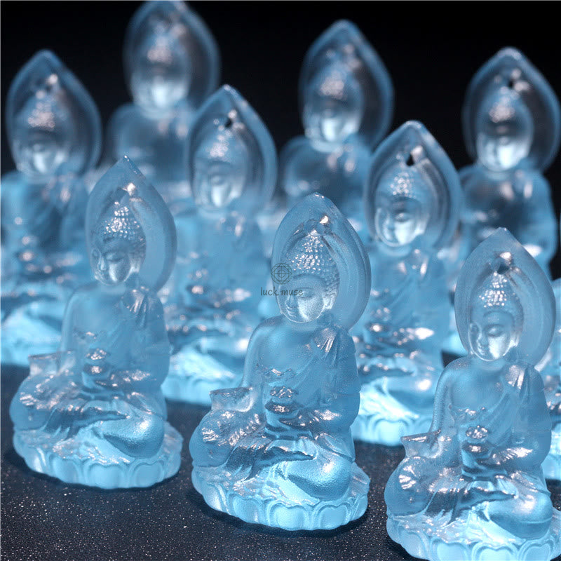 Blue Tathagata Buddha Liuli Crystal Amulet Necklace - Serenity Pendant - Image 13