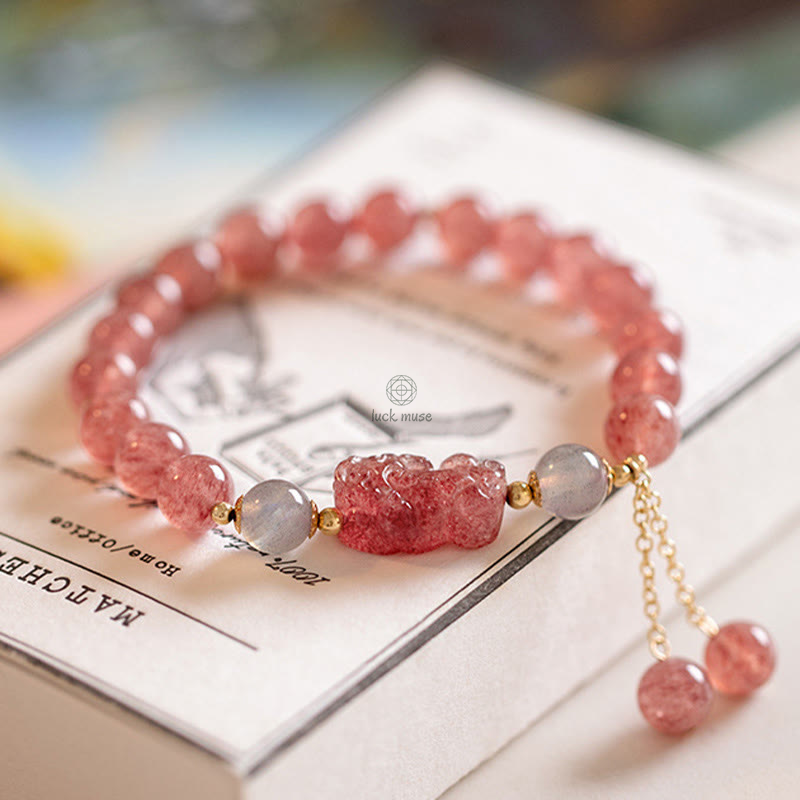 Strawberry Quartz Moonstone PiXiu Love Bracelet - Image 6