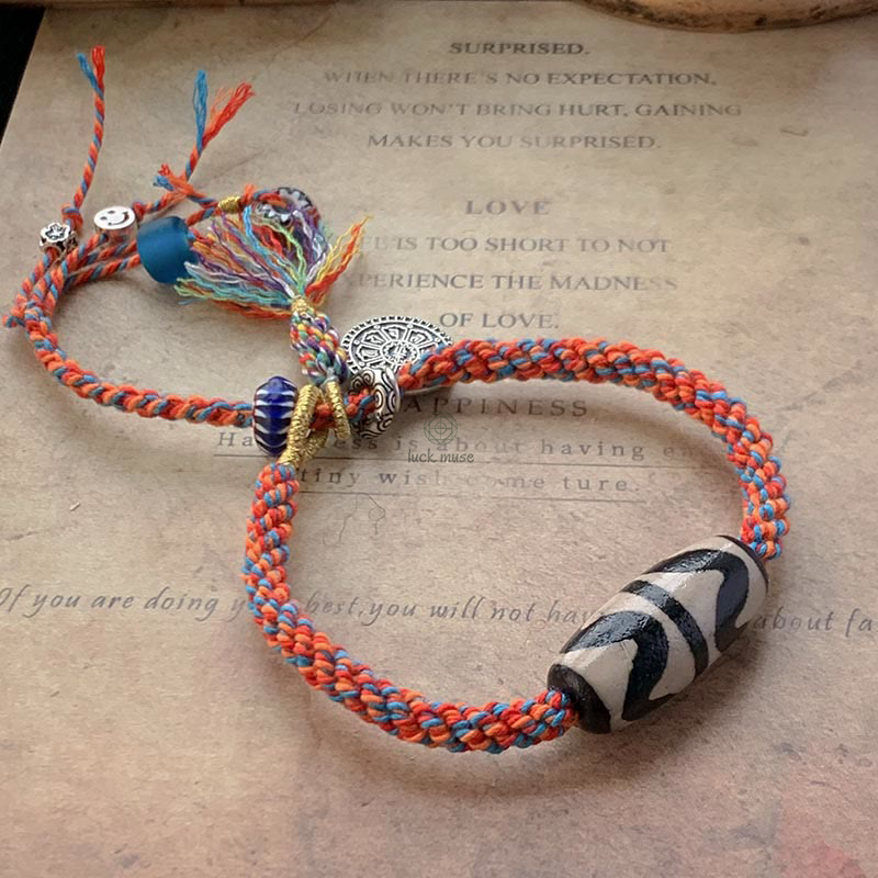 Tibetan 925 Sterling Silver Om Mani Padme Hum Handmade Dzi Bead Protection Bracelet