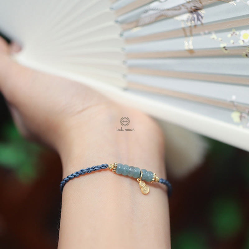 Luck Muse 925 Sterling Silver Natural Jade Gourd Rutilated Quartz Fu Character Lucky Braid Bracelet - Image 6