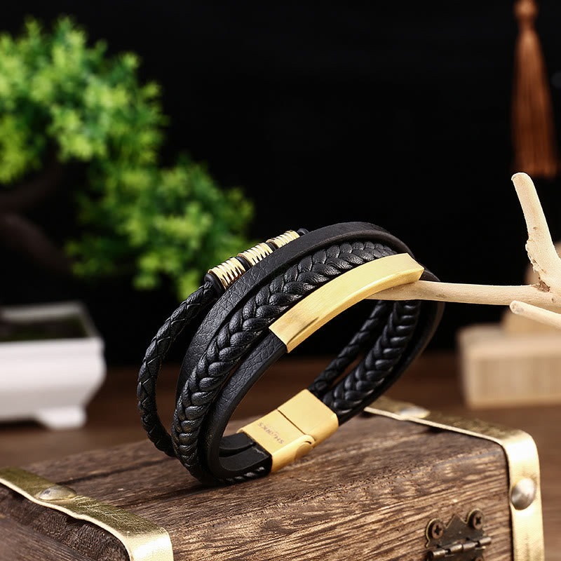 Braided Leather Bracelet with Titanium Steel, Magnetic Buckle, and Balance Feature - Image 15