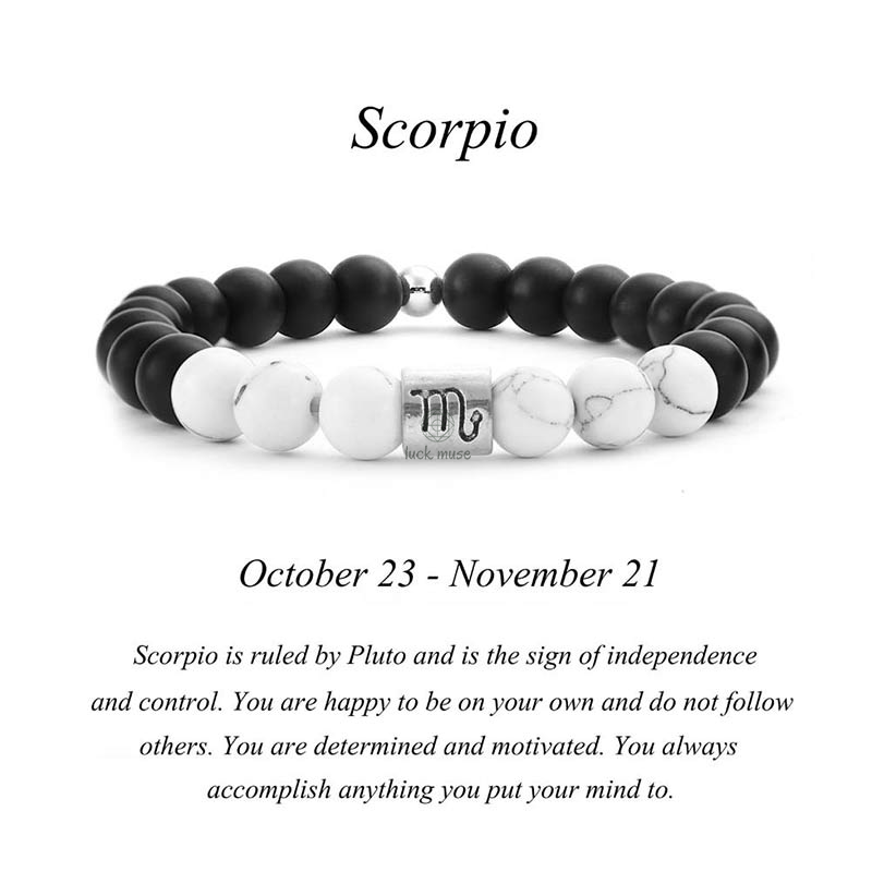Natural Frosted Stone White Turquoise Bead Zodiac Bracelet - Image 12