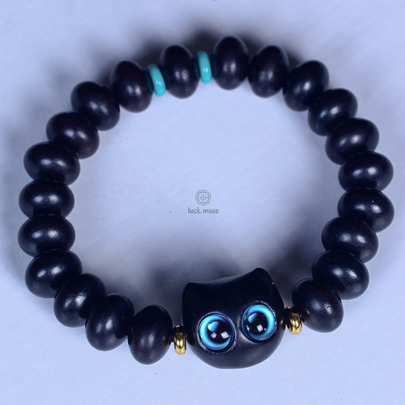 Luck Muse Ebony Wood and Liuli Glass Cat Charm Bracelet - Image 3