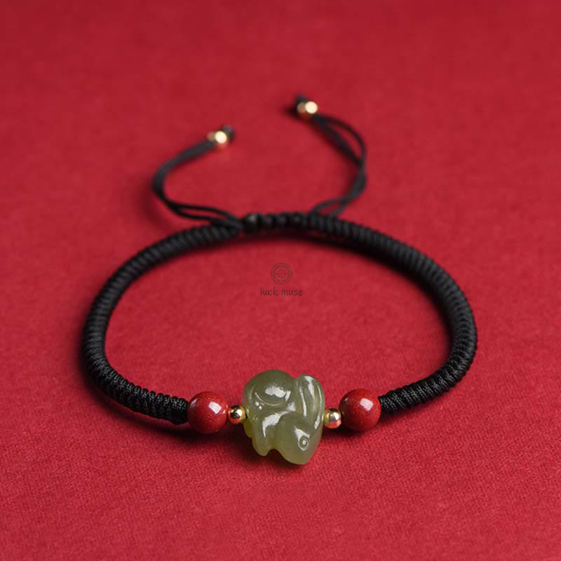 Year of the Rabbit Hetian Jade and Cinnabar Beaded Abundance Bracelet - Image 10