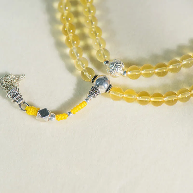 Luck Muse 108 Mala Beads Bracelet with 925 Sterling Silver, Natural Citrine, Red Agate, and White Jade Prosperity Charm - Image 26