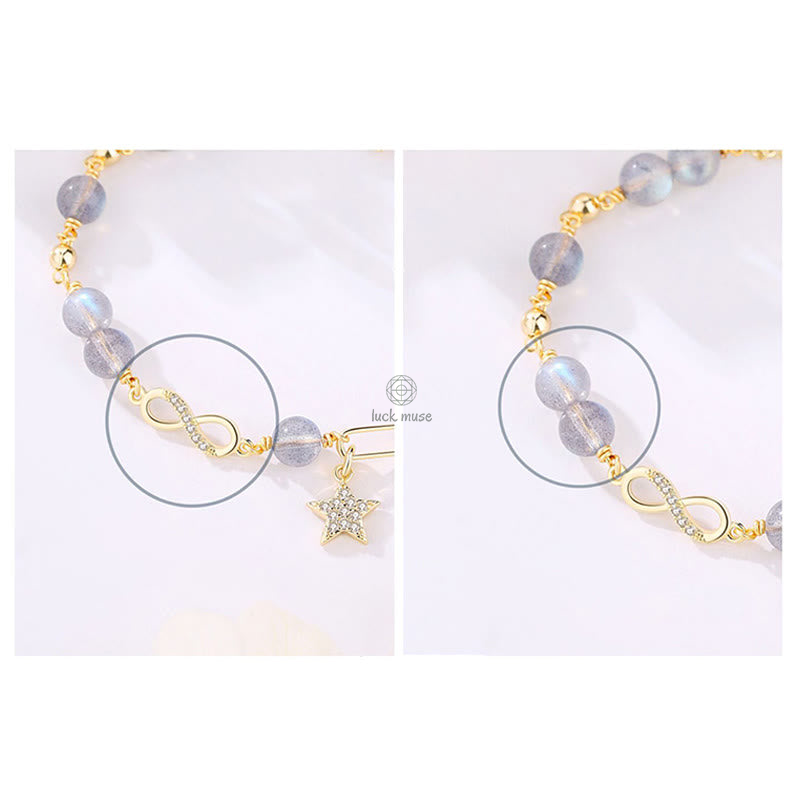 Luck Muse 14K Gold Plated Strawberry Quartz Moonstone Eternal Love Bracelet - Image 12