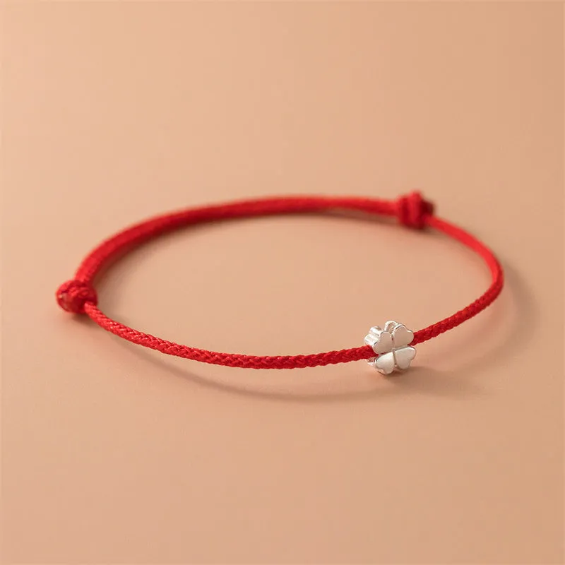 Luck Muse 925 Sterling Silver Lucky Four Leaf Clover Red Rope Bracelet - Image 2