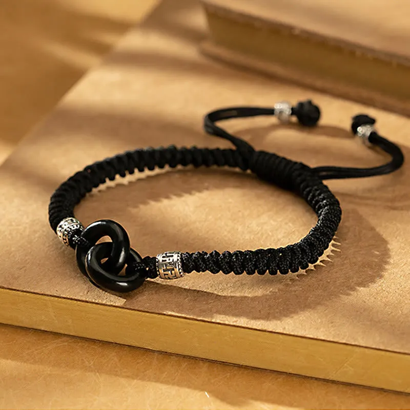 Luck Muse 925 Sterling Silver Hetian Black Jade Double Peace Buckle Bracelet with Swastika Symbol for Luck - Image 5