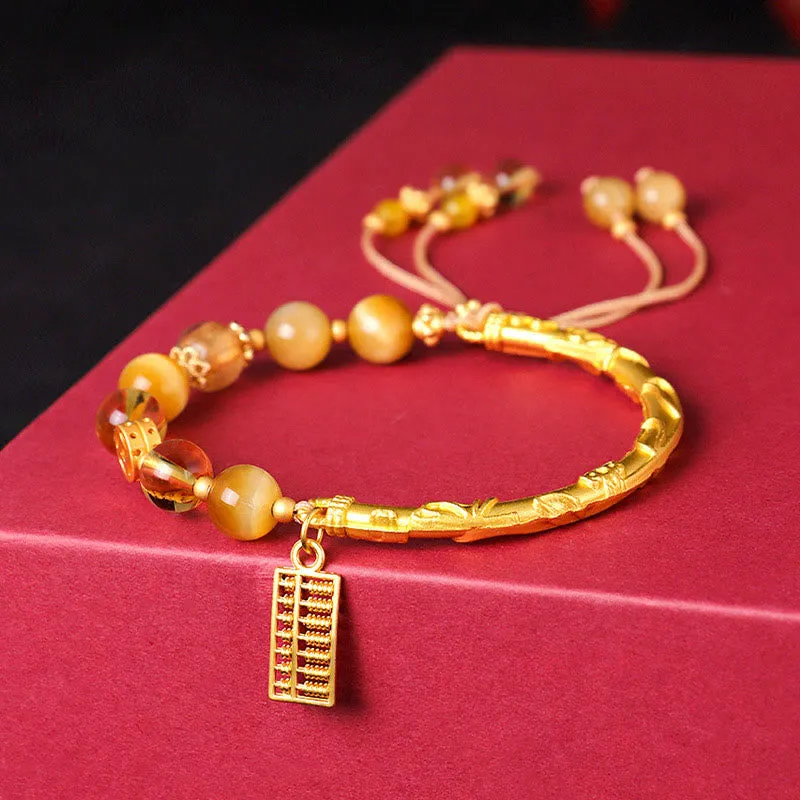 Natural Tiger Eye Citrine Abacus Bracelet for Protection with Luck Muse