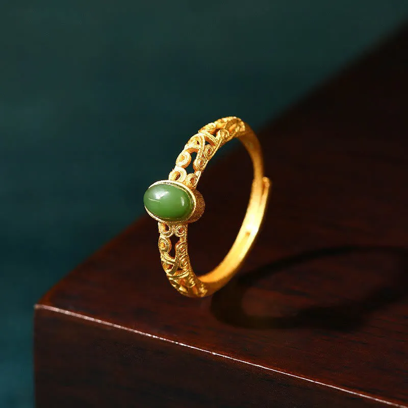 Auspicious Cloud Pattern Cyan Jade Luck Ring - Image 5