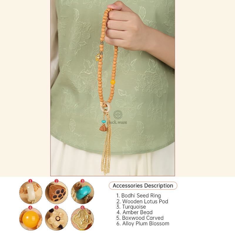Bodhi Seed Green Sandalwood Lotus Dzi Bead Peace Double Wrap Bracelet by Luck Muse Shop - Image 5
