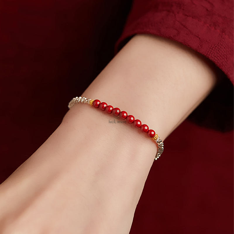 Luck Muse 925 Sterling Silver Cinnabar Fu Character Blessing Bracelet -> Sterling Silver Cinnabar Fu Character Blessing Bracelet - Luck Muse Collection - Image 3