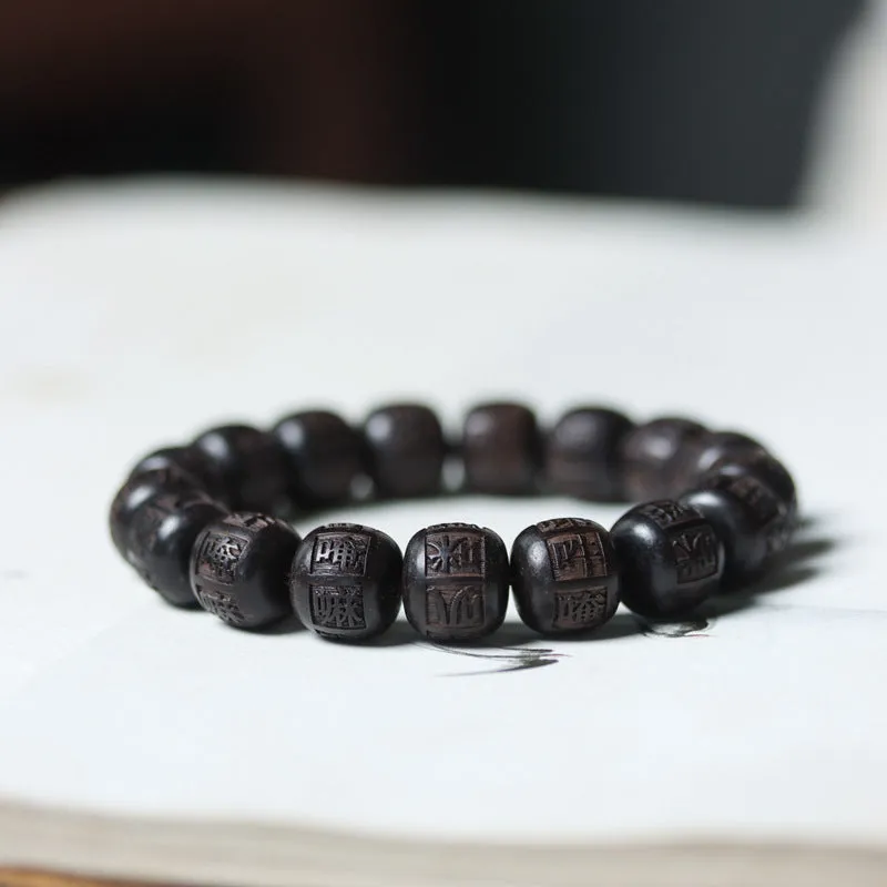 Tibet Ebony Wood Bracelet with Om Mani Padme Hum Engraving
