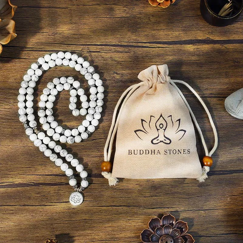 Lotus Healing White Turquoise Mala Bracelet by Luck Muse Shop - Image 5