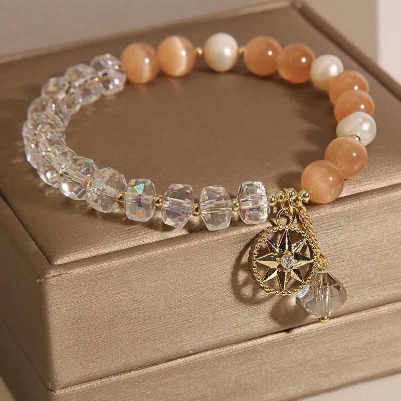 Orange Cat's Eye White Crystal Star Bracelet - Image 4