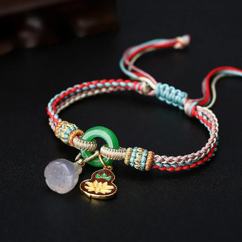 Colorful Rope Chalcedony Luck Muse Bracelet with Lotus Jade Peace Charm - Image 2