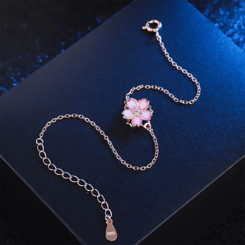Luck Muse 925 Sterling Silver Cherry Blossom Blessing Bracelet with Rotating Ring - Image 4