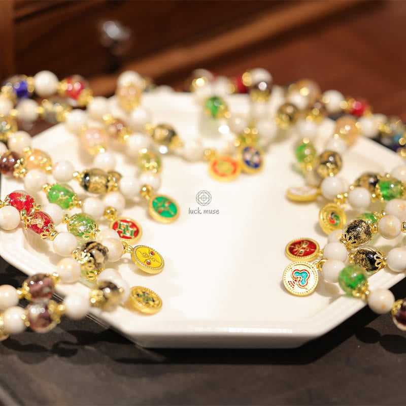 Luck Muse Tibetan Five Wealth God Fortune Charm Bracelet with Liuli Glass Beads, Incense Ash, and Porcelain Beads - Image 6