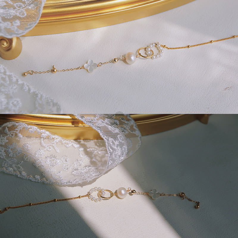 Luck Muse 14K Gold Plated Pearl Double Peace Healing Chain Bracelet - Image 6