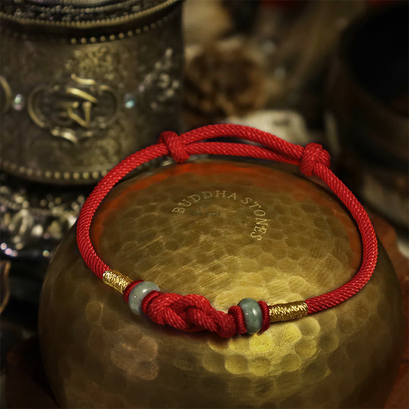 Red String Jade Fortune Knot Bracelet - Luck Muse Luck Braided String - Image 5