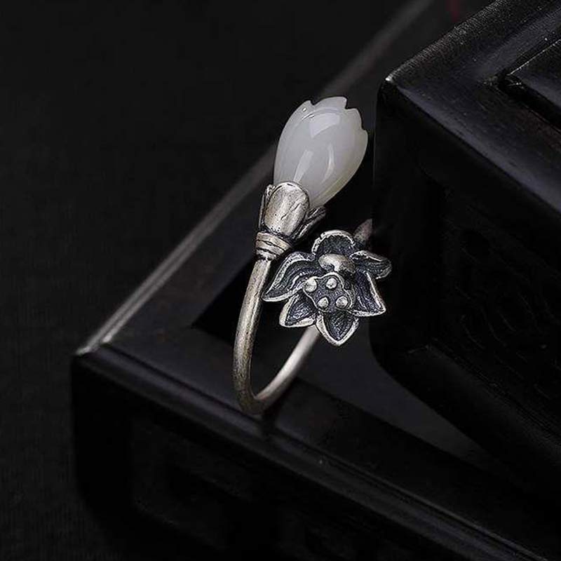 Jade Lotus Copper Adjustable Ring for Balance and Healing - Image 9