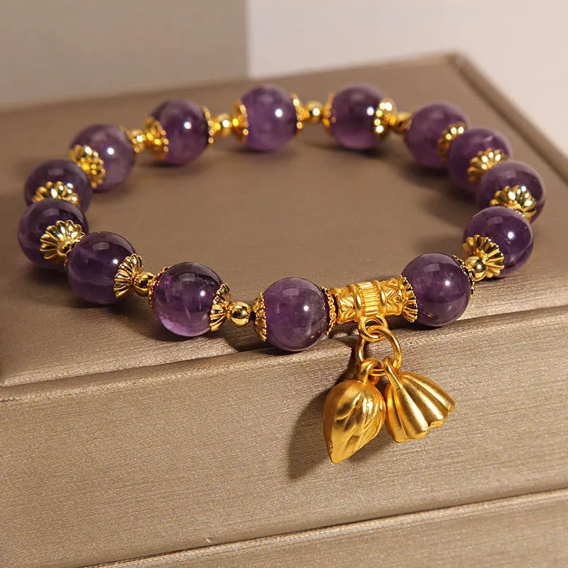 Natural Amethyst Lotus Healing Bracelet by Luck Muse Shop - Image 2