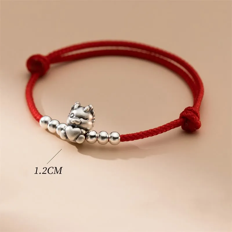 Handmade 999 Sterling Silver Dragon Year Luck Red Bracelet with Luck Muse - Image 5