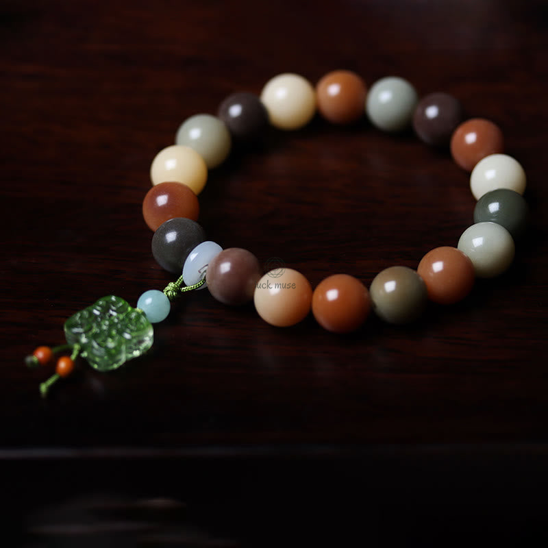 Multicolored Gradient Bodhi Seed and Liuli Glass Charm Bracelet infused with Luck Muse for Peace - Image 17