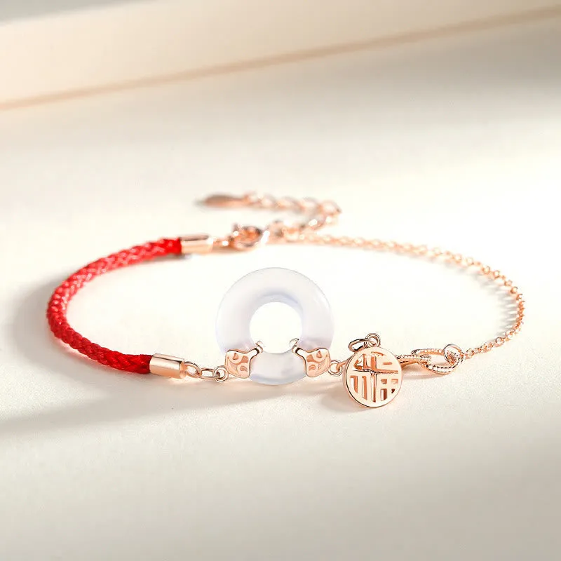 Luck Muse 925 Sterling Silver Chalcedony Harmony Bracelet with Fu Character - Image 2