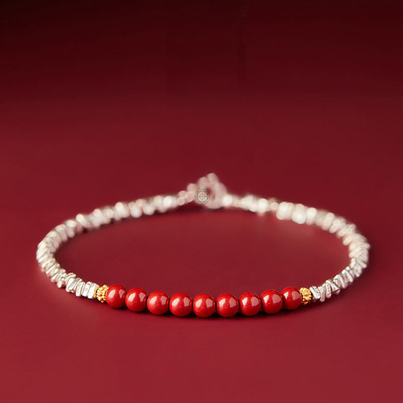 Luck Muse 925 Sterling Silver Cinnabar Fu Character Blessing Bracelet -> Sterling Silver Cinnabar Fu Character Blessing Bracelet - Luck Muse Collection