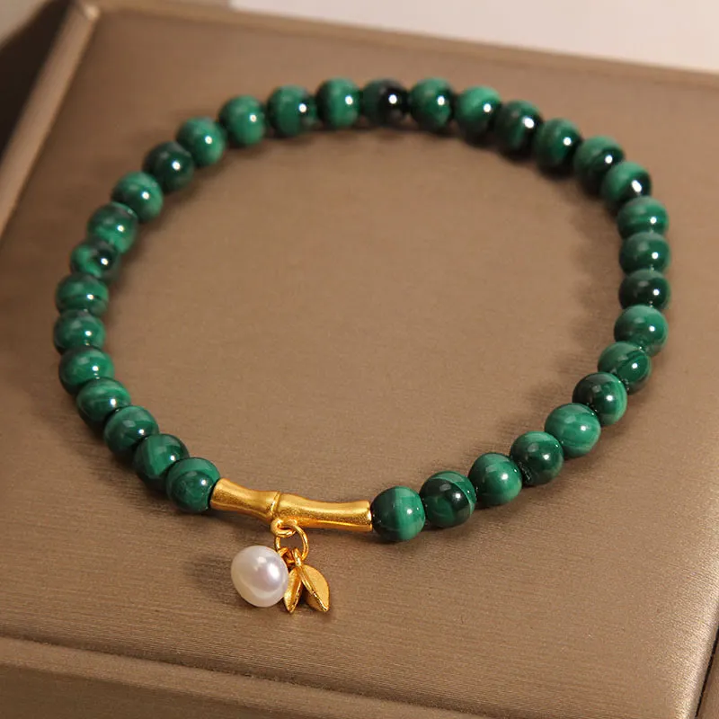Luck Muse Malachite Pearl Bamboo Anxiety Relief Bracelet - Image 3