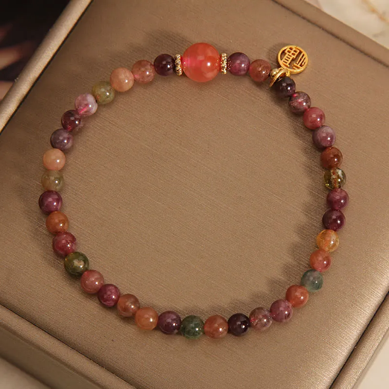 Colorful Tourmaline Fu Character Love Bracelet with Luck Muse - Image 5