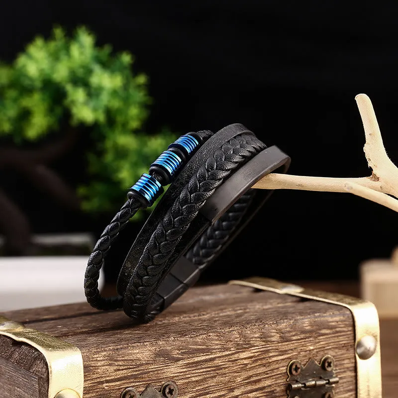 Braided Leather Bracelet with Titanium Steel, Magnetic Buckle, and Balance Feature - Image 21