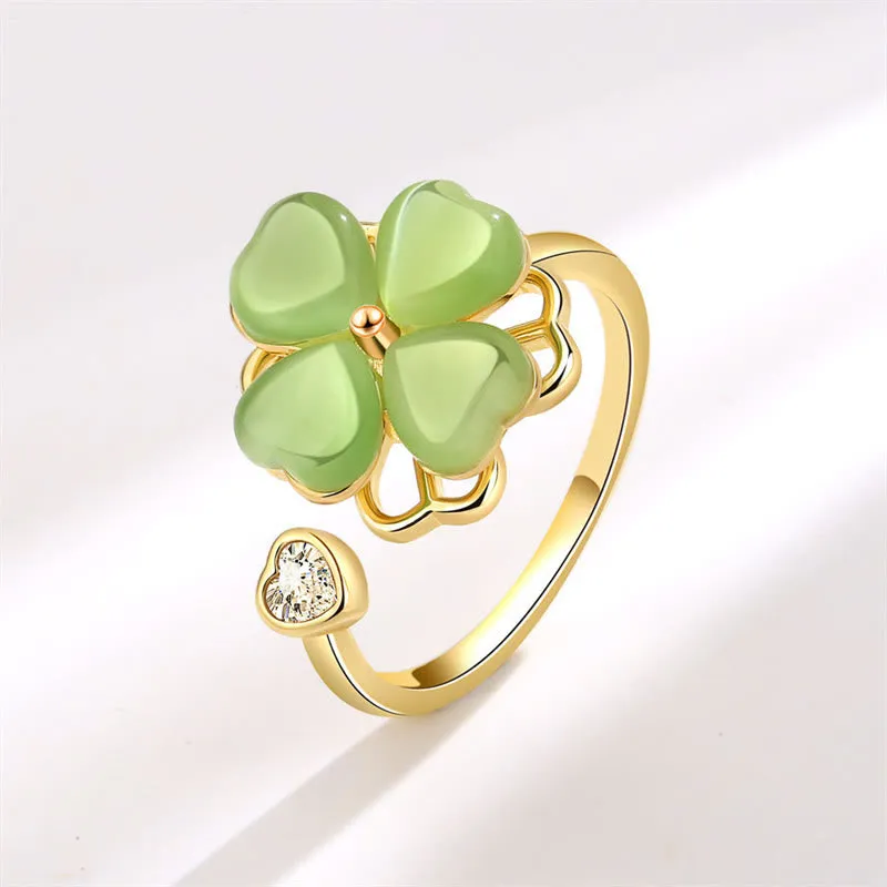 Luck Muse Cat's Eye Four-Leaf Clover Zircon Love Spinner Ring - Image 2