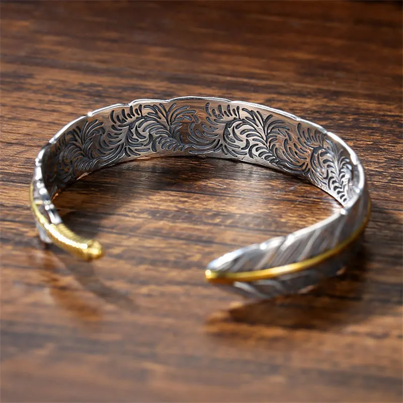 Feather Pattern Luck Muse Cuff Bracelet for Luck and Wealth - Image 4