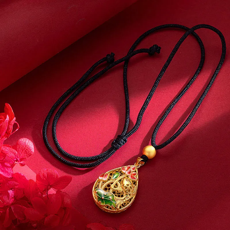 Luck Muse Koi Fish Lotus Copper Luck Necklace Pendant