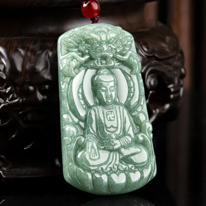 Tathagata Buddha Dragon Jade Amulet Serenity Necklace - Image 2